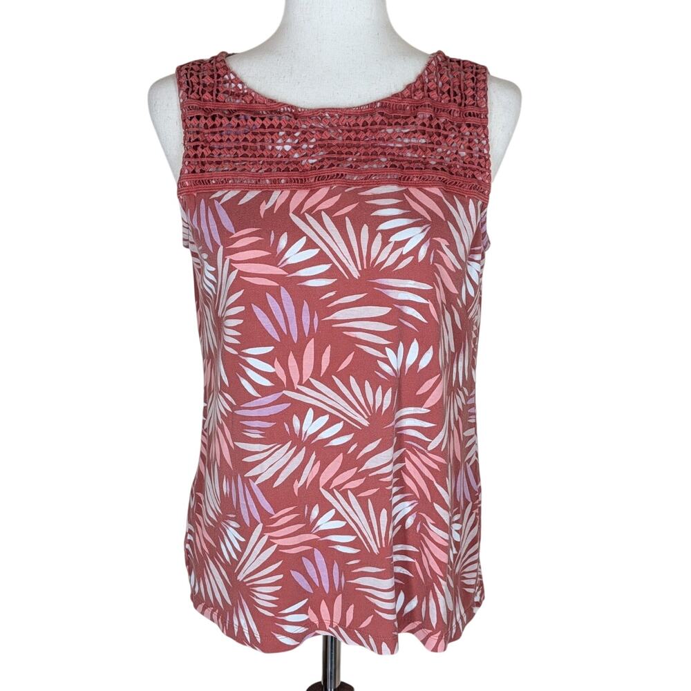 Ann Taylor Factory Women's Medium Orange Floral Sleeveless Crochet Tank Top